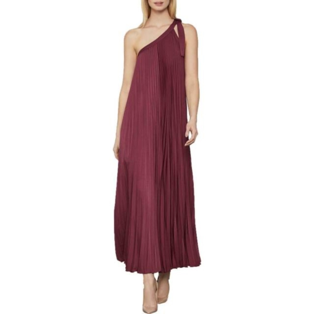 BCBG Max Azria Pleated One Shoulder Maxi Gown